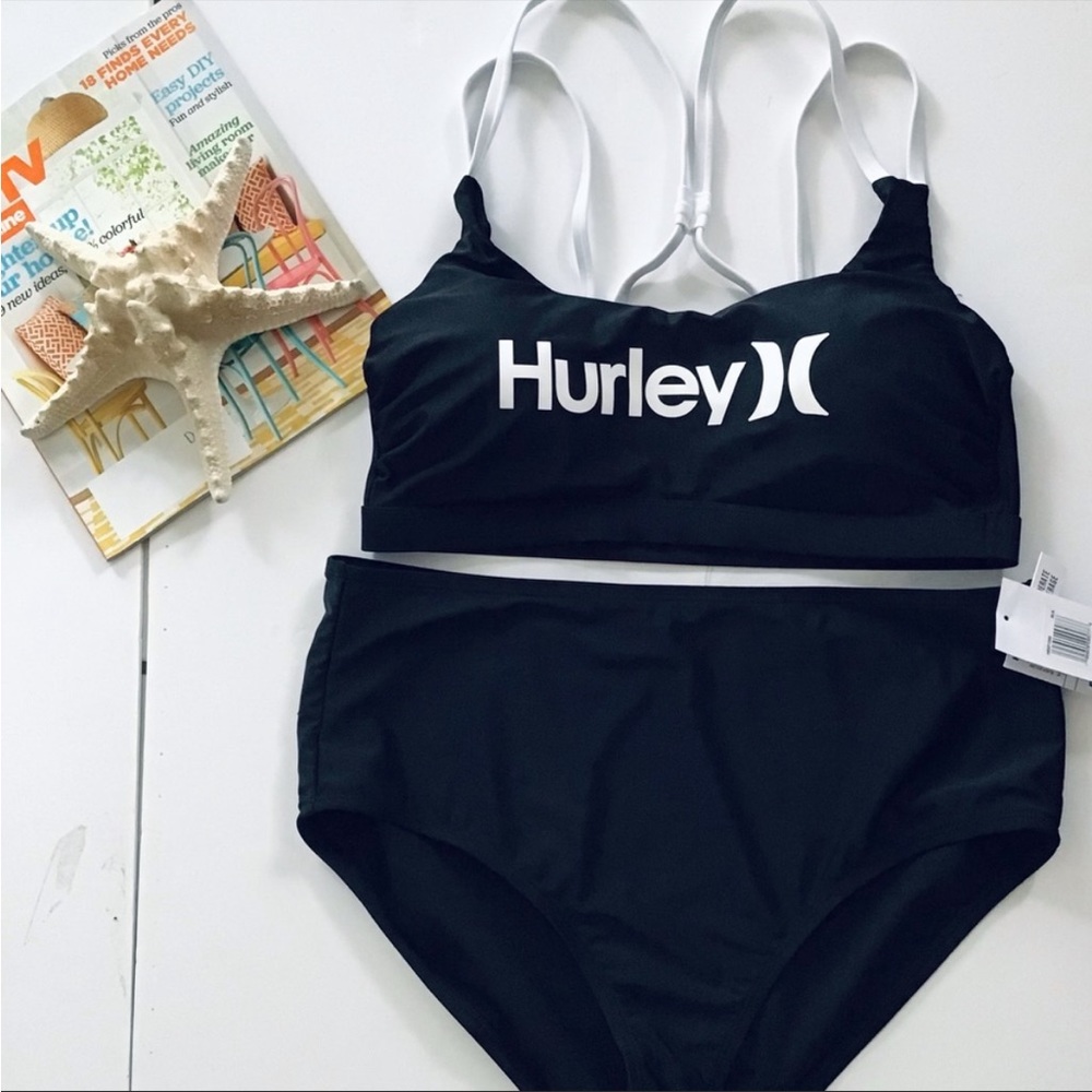 Hurley NWT Black and white two piece plus size swimsuit bathing suit Size 1X - Picture 7 of 14